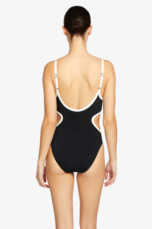 Tierna Cut Out One Piece in Black/Cream - Robin Piccone