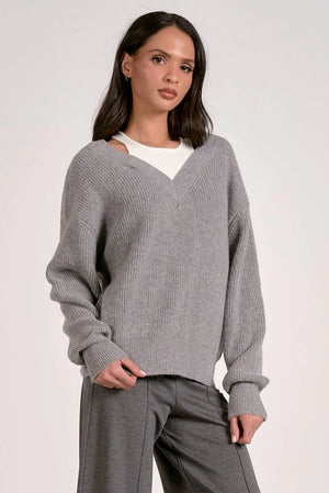 Layered Look Sweater in Grey/White - Elan