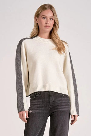 Stripe Sleeve Sweater in Grey/White - Elan
