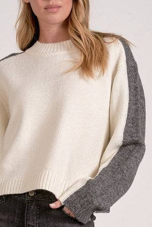 Stripe Sleeve Sweater in Grey/White - Elan