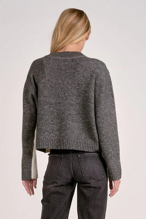 Stripe Sleeve Sweater in Grey/White - Elan