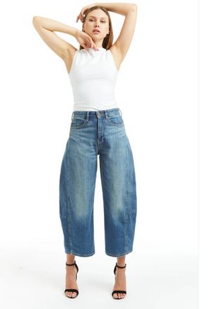Hi Rise Barrel Crop -Tractr Jeans