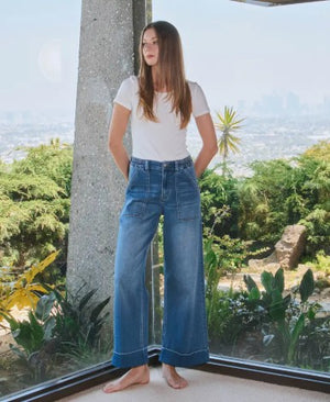 High Rise Double cuff wide jean- Vervet