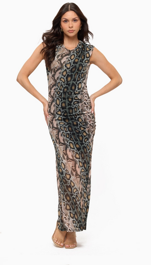 Printed Ruched mesh dress-Brooklyn Isles