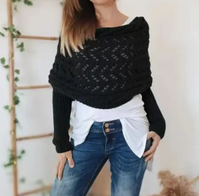 Cable knit infinity scarf w/slv black-Accity CWASC1537