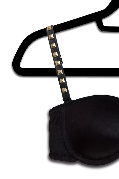 Gold V strap on black bra-Strap it's