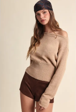 Fit in waistline 1 shldr sweater-Sky to Moon SM-SW70215A