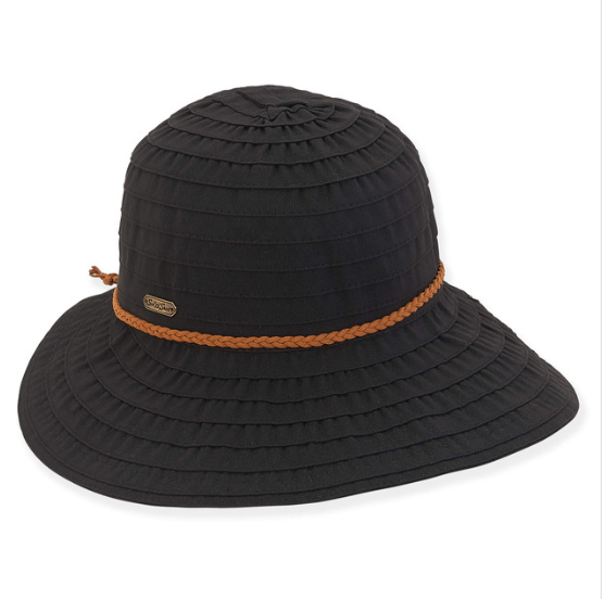 Ribbon Hat W/Tapered Brim Black-Sun n Sand HH2206