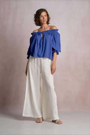 off shoulder sapphire blue shirt-Elan ry11572