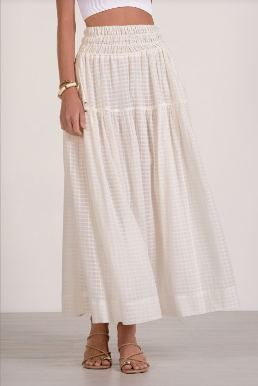 Box print smock waist white skirt-Elan wg4154
