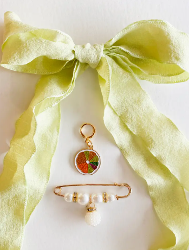 Lime green shoe lace set with pearl clip charm-Leo + Lee