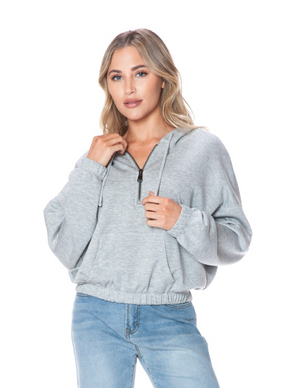 Cropped scuba hoodie w/ zip h grey-Ariella T1420-K490