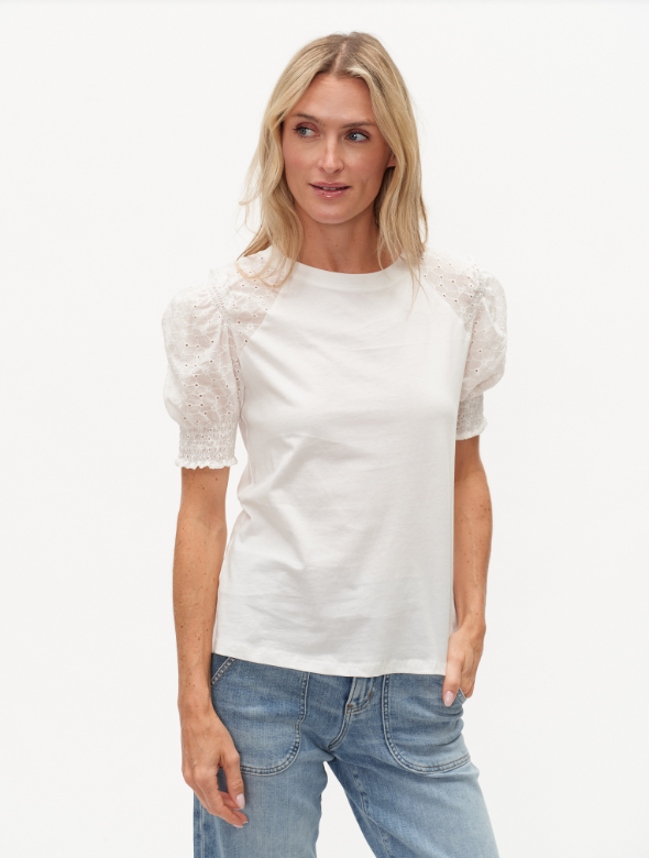 Olympia s/s eyelet puff shoulder top-Six Fifty SF5655