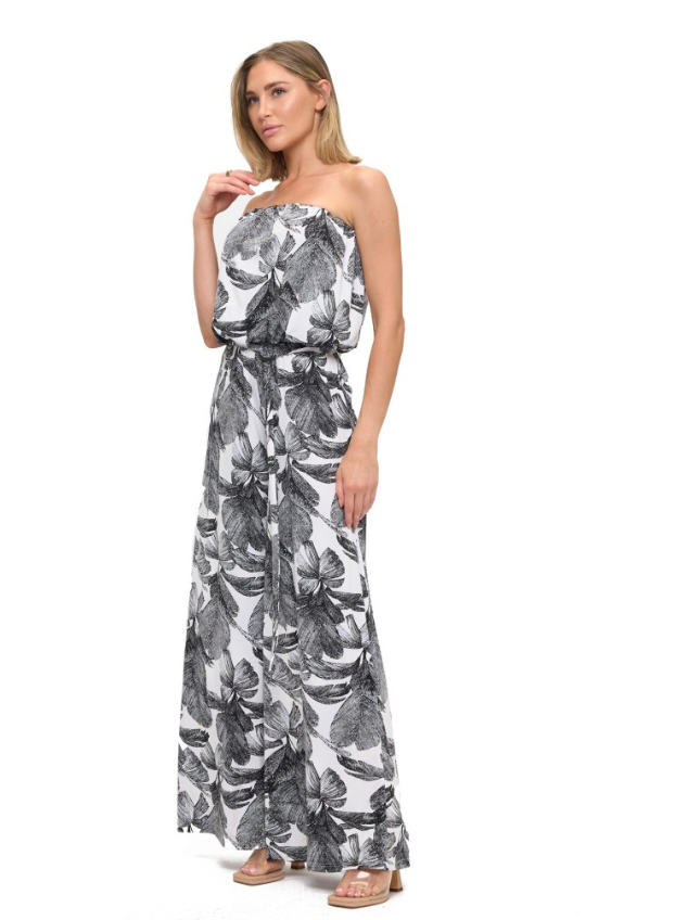 Tube jumpsuit w belt blk print-Ariella P592-V32