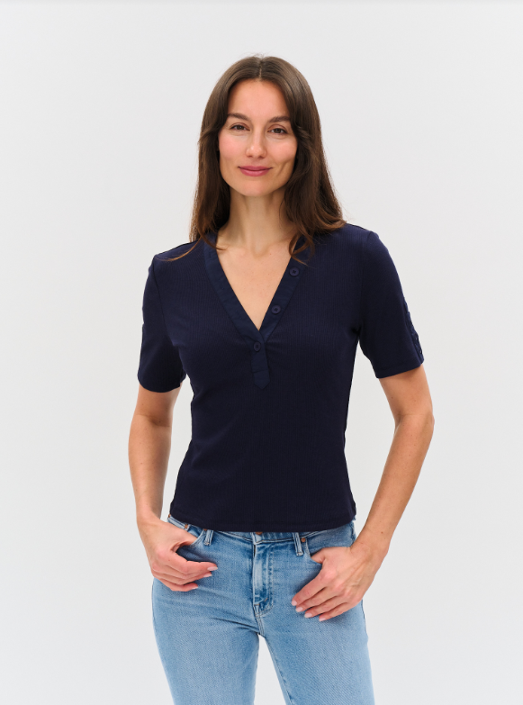 Miko ribbed v top navy-Six fifty SF1379
