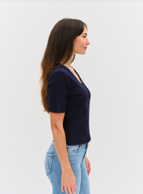 Miko ribbed v top navy-Six fifty SF1379