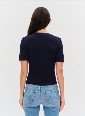 Miko ribbed v top navy-Six fifty SF1379