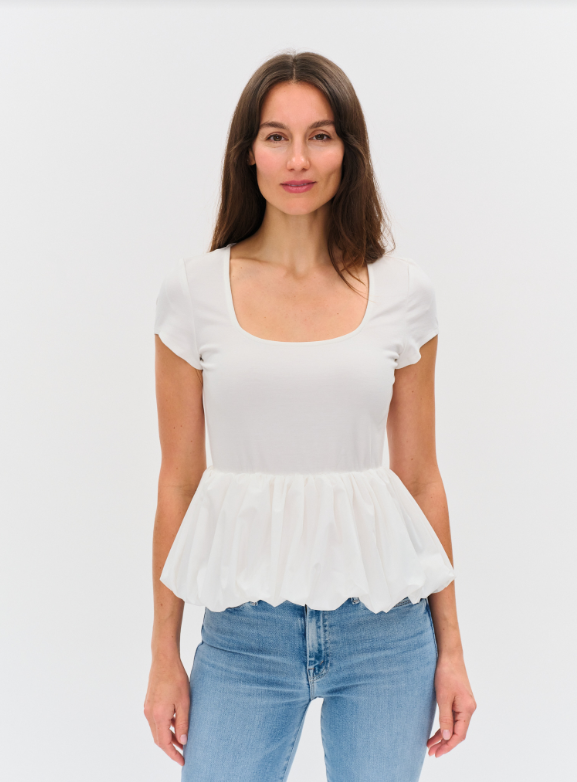 Peplum Pixie mixed media top-Six Fifty SF3501