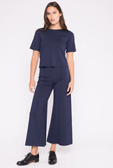 Ponte knit cropped wide leg navy pant-Ripley Rader 1205