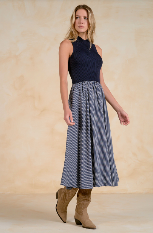 Maxi dress knit w stripe bottom-Elan csvs50341