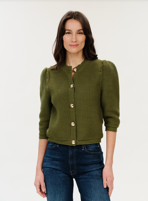 Lou s/s puff shoulder waffle cardi-Six Fifty SF1555
