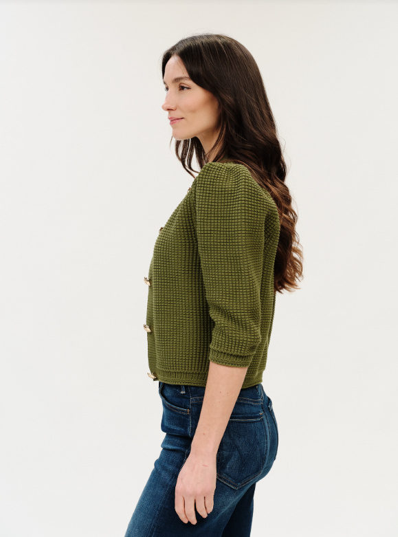 Lou s/s puff shoulder waffle cardi-Six Fifty SF1555