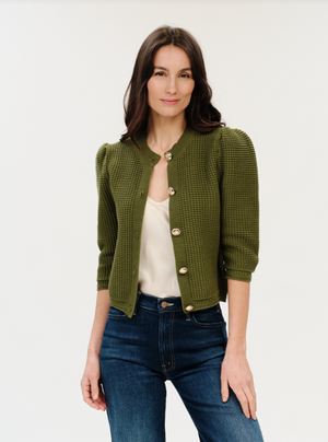 Lou s/s puff shoulder waffle cardi-Six Fifty SF1555