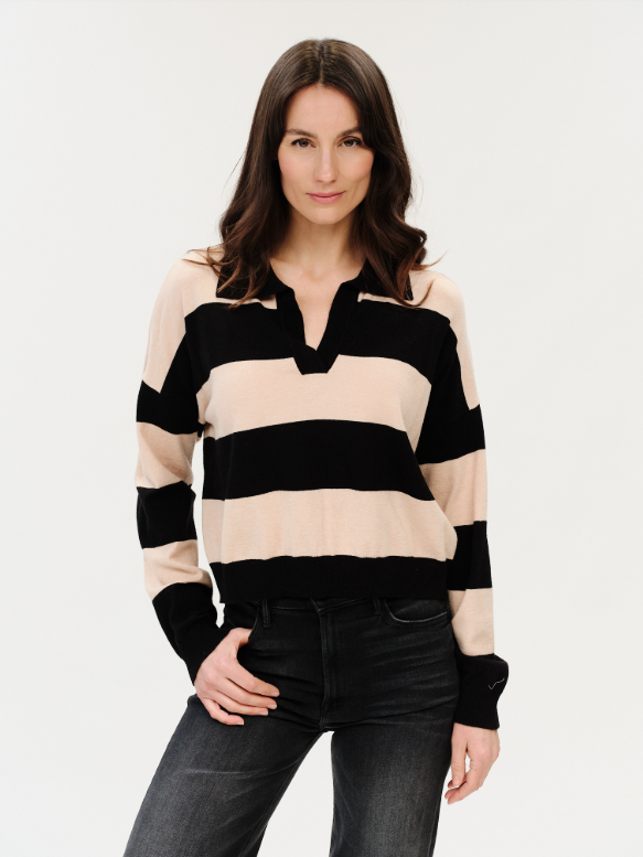 Kate striped collared L/S sweater-Six Fifty SF9349