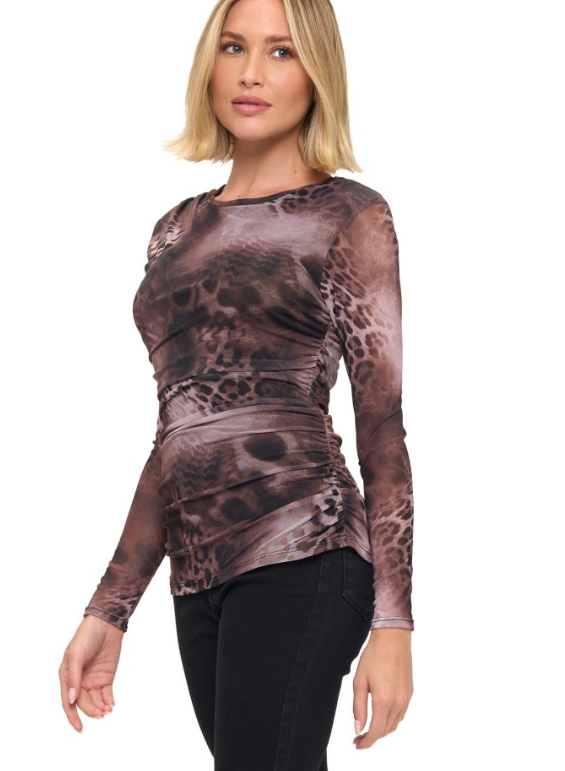 L/s ruched animal print top-Ariella T1766-P838