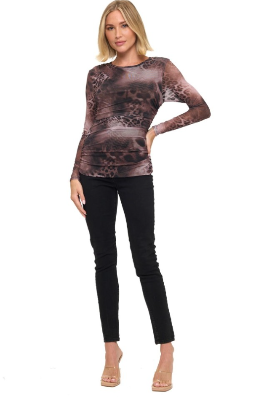 L/s ruched animal print top-Ariella T1766-P838
