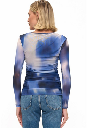 L/S ruched top in blue tones-Ariella T1766-P855