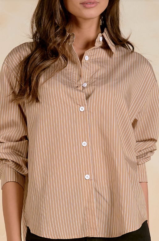 Tan Stripe shirt-Elan CS11698