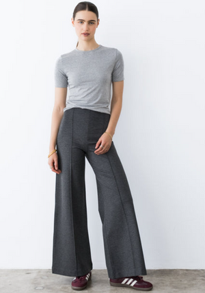 Ponte knit standard wide leg pant char-Ripley Rader