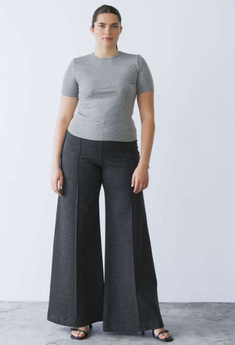 Ponte knit standard wide leg pant char-Ripley Rader