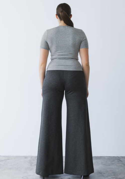 Ponte knit standard wide leg pant char-Ripley Rader
