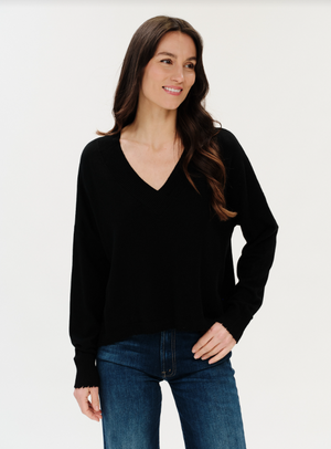 Geneva v nck frayed trim sweater-Six Fifty SF0270