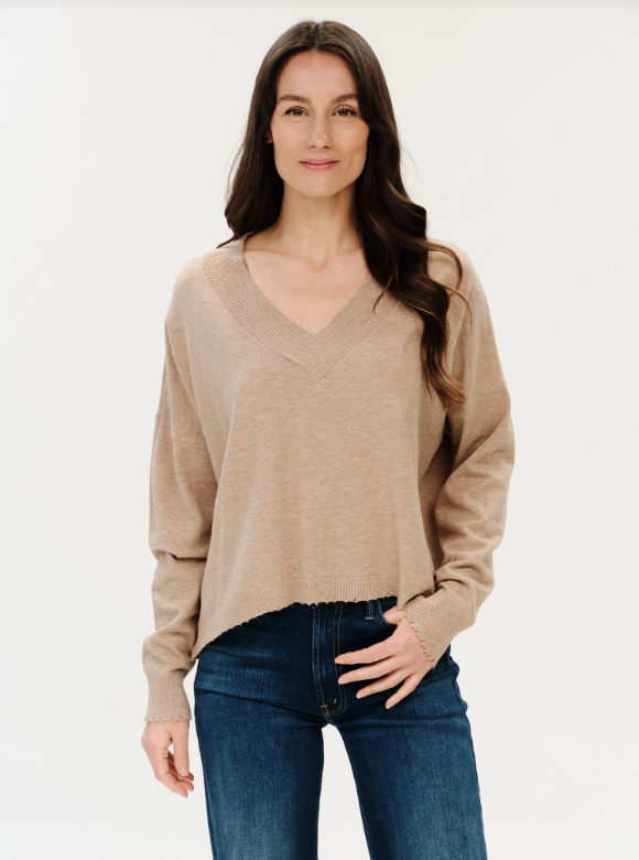 Geneva v nck frayed trim sweater-Six Fifty SF0270