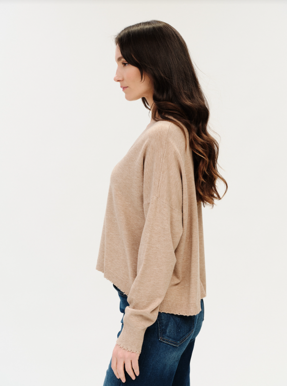 Geneva v nck frayed trim sweater-Six Fifty SF0270