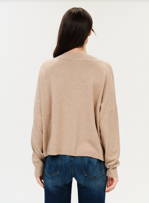 Geneva v nck frayed trim sweater-Six Fifty SF0270