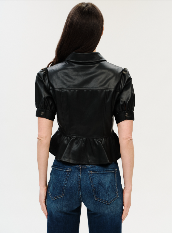 Oxford peplum 3/4 slv faux leather jkt-Six Fifty SF1177