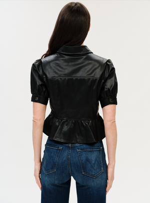 Oxford peplum 3/4 slv faux leather jkt-Six Fifty SF1177
