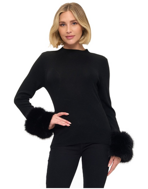 Removable faux fur cuff sweater-Ariella T1813