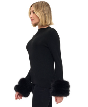 Removable faux fur cuff sweater-Ariella T1813