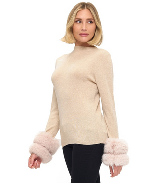 Removable faux fur cuff sweater-Ariella T1813