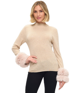 Removable faux fur cuff sweater-Ariella T1813