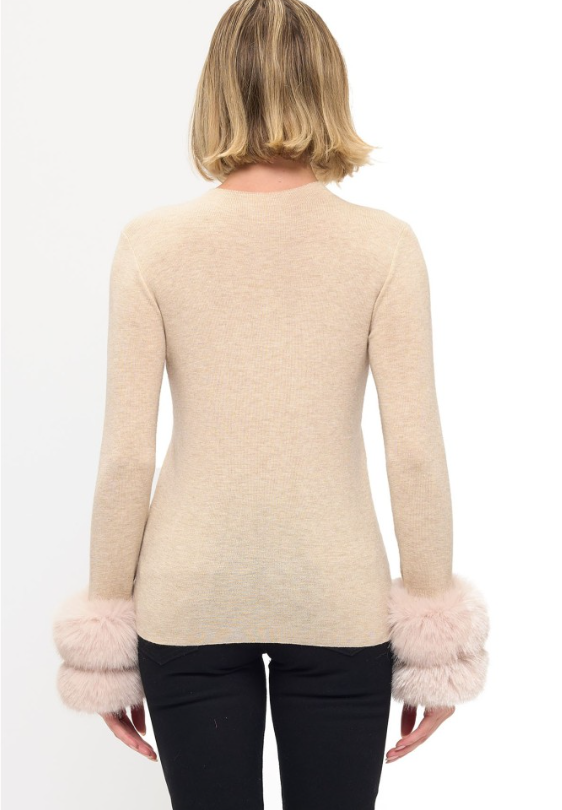 Removable faux fur cuff sweater-Ariella T1813