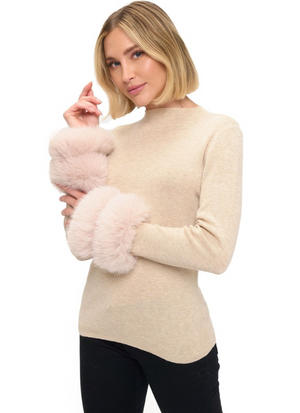 Removable faux fur cuff sweater-Ariella T1813