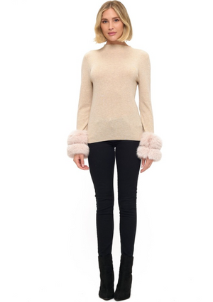 Removable faux fur cuff sweater-Ariella T1813