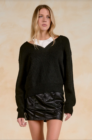 V neck sweater w/connected tank-Elan SW11546