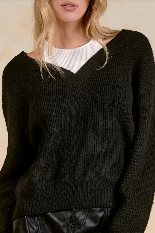 V neck sweater w/connected tank-Elan SW11546